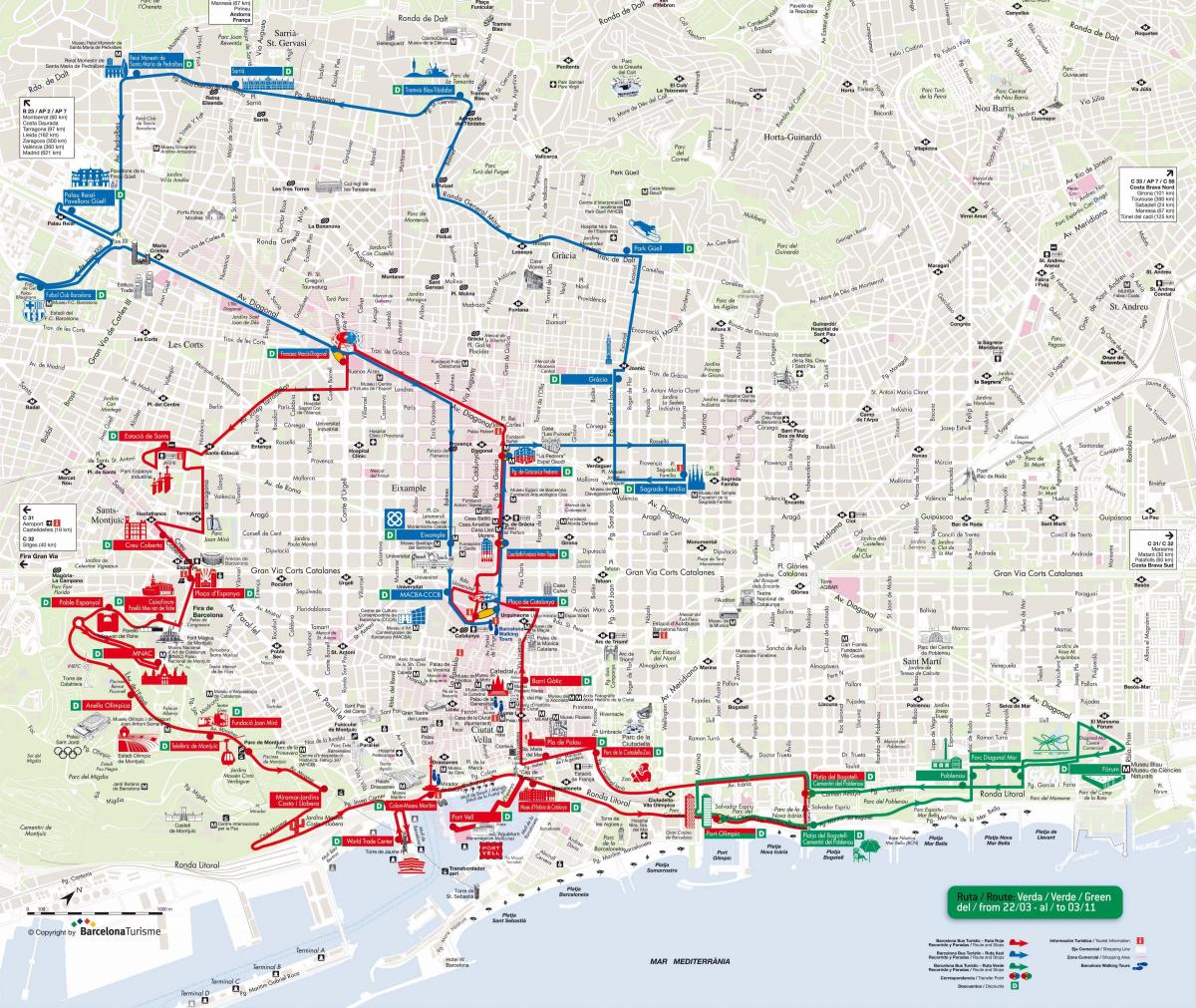 barcelona bus turistic rode lijn op kaart