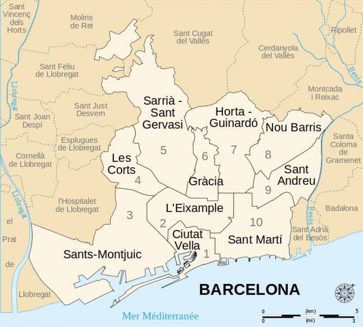 kaart van barcelona wijken spanje