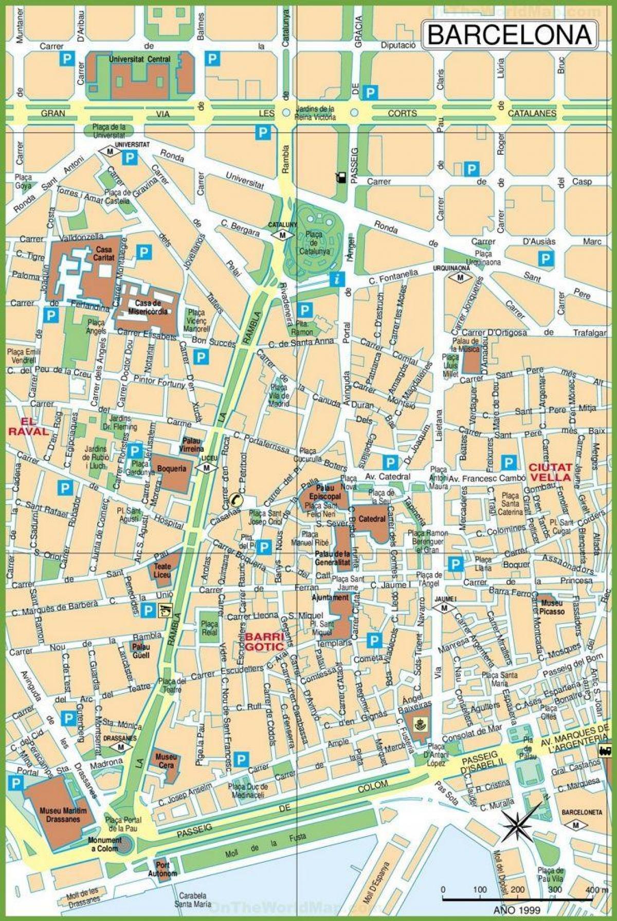 kaart van het centrum van barcelona straten